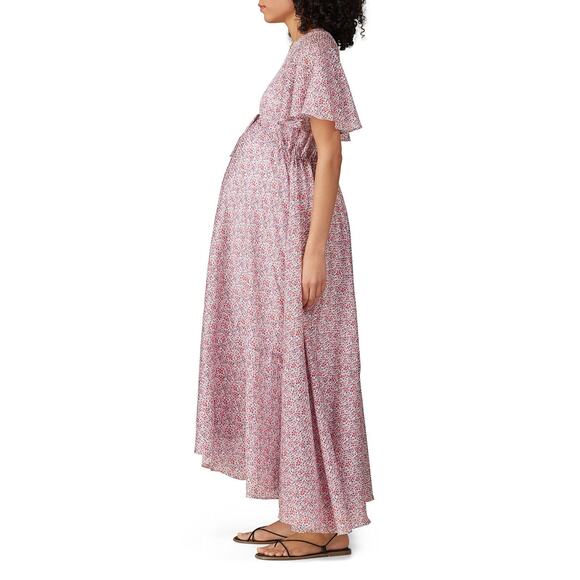 Hatch The Margarette Maternity Printed Flutter Sleeve V-Neck Maxi Dress Size S - Picture 2 of 14